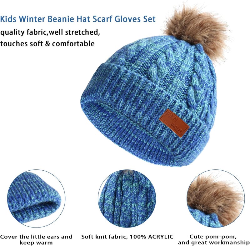 Machomby Kids Hat Scarf Gloves Set, Kids Winter Beanie Hat Scarf Gloves Set with Knit Thick Warm Fleece Lined for 1-6 Years Old - Image 4